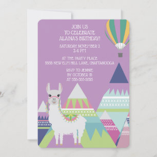 Paarse Alpaca-ballon Little Girl Birthday Kaart