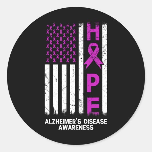 Paarse Alzheimer Awareness Amerikaanse vlag M Ronde Sticker (Voorkant)