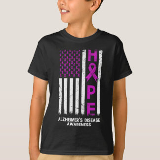 Paarse Alzheimer Awareness Amerikaanse vlag M T-shirt
