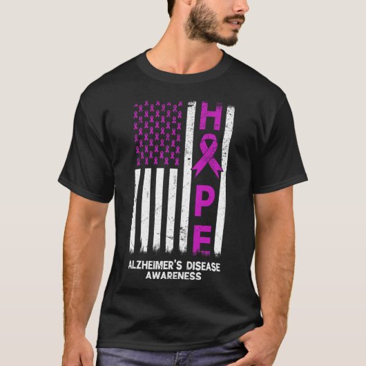 Paarse Alzheimer Awareness Amerikaanse vlag M T-shirt (Voorkant)
