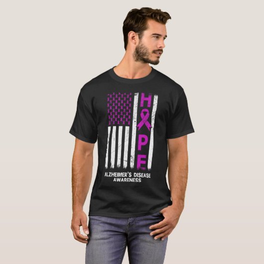 Paarse Alzheimer Awareness Amerikaanse vlag M T-shirt (Voorkant volledig)