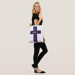 paarse AMAZING GRACE met kruisbeelden   Tote Bag