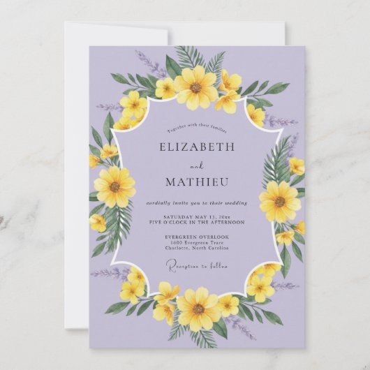 Paarse Amber Wilde Bloemen Bruiloft Kaart (Voorkant)