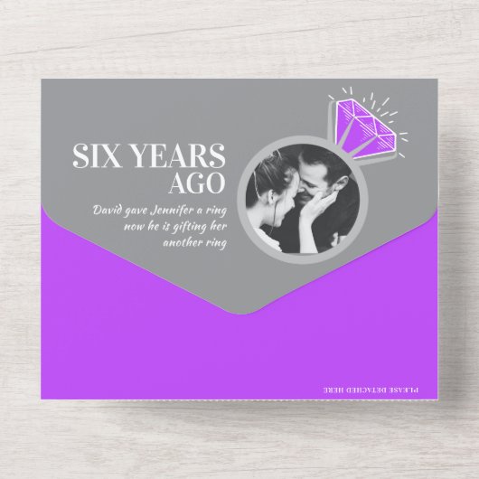 Paarse amethist 6de huwelijksverjaardag diner alle all in one uitnodiging (Achterkant)