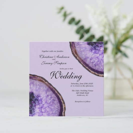Paarse Amethist Agaat Bruiloft Kaart (Staand voorkant)