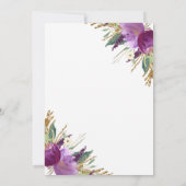 Paarse Amethist Bloem Goud Glitter Lente Bruiloft Kaart (Achterkant)