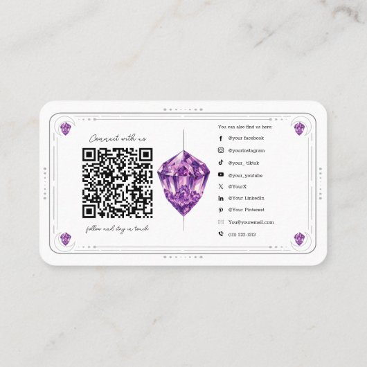 Paarse Amethist Crystal Social Media QR Code Visitekaartje (Achterkant)