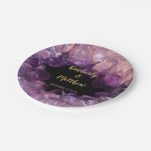 Paarse amethist edelsteen bruid en bruidegom Trouw Papieren Bordje (Gekanteld)