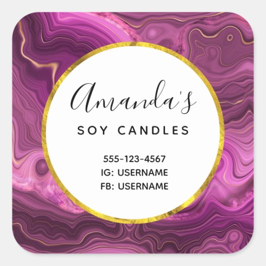 Paarse amethist en gouden Abstracte agaat zaken Vierkante Sticker (Voorkant)