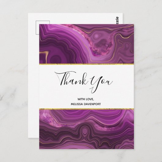 Paarse Amethist En Gouden Abstracte Agate Dank Je Briefkaart (Voorkant / Achterkant)