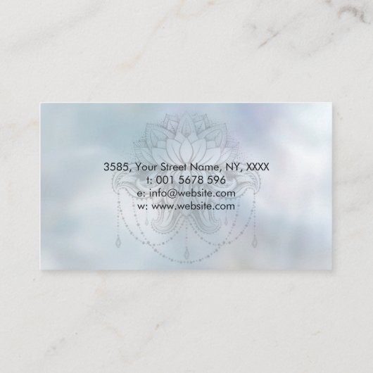 Paarse Amethist en Zilveren lijst Lotus op parel Visitekaartje (Achterkant)