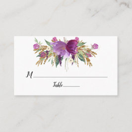 Paarse Amethist Floral Gold Sparkles Flat Plaatskaartje