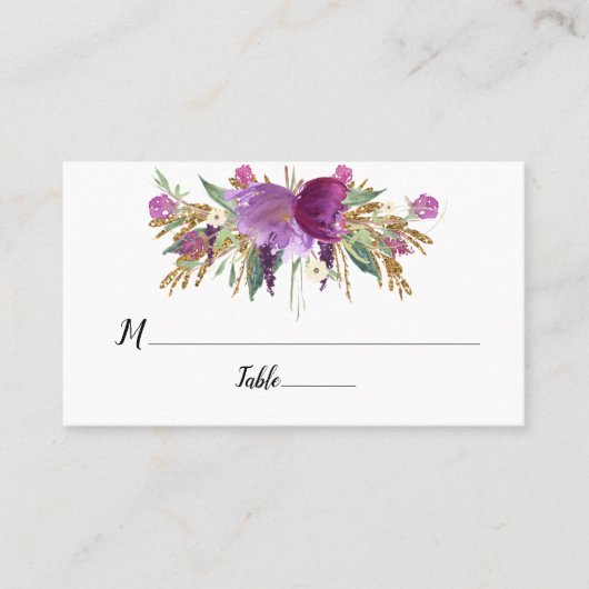 Paarse Amethist Floral Gold Sparkles Flat Plaatskaartje (Voorkant)