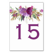 Paarse Amethist Gouden Glitter Bloemen Tafel Kaart (Achterkant)