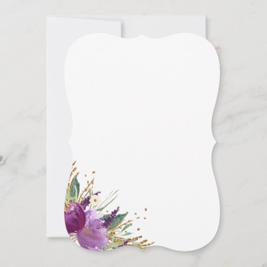 Paarse Amethist Gouden Waterverf Bloemen Bruilofte Kaart (Achterkant)