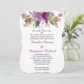 Paarse Amethist Gouden Waterverf Bloemen Bruilofte Kaart (Staand voorkant)