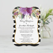 Paarse Amethist Gouden Waterverf Bloemen Bruilofte Kaart (Staand voorkant)