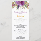 Paarse Amethist Gouden Waterverf Bloemen Menu Kaar (Voorkant)