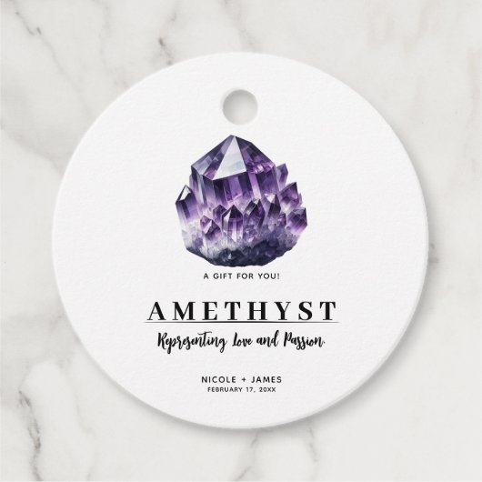 Paarse Amethist Kalmerende Quartz Crystal Bruiloft Bedankjes Labels (Voorkant)