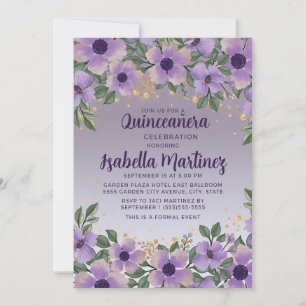 Paarse Amethist Lavendel Gouden Glitter Quinceañer Kaart