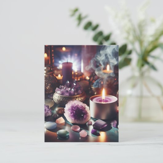 Paarse Amethist Pareltjes en kristallen Briefkaart (Staand voorkant)