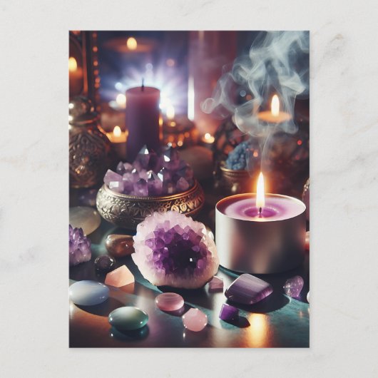  Paarse Amethist Pareltjes en kristallen Briefkaart (Voorkant)