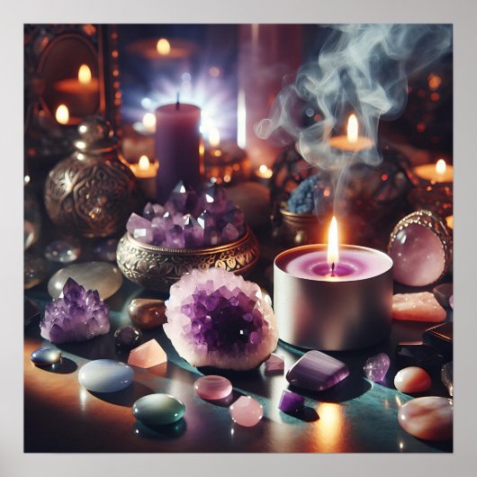  Paarse Amethist Pareltjes en kristallen Poster (Voorkant)