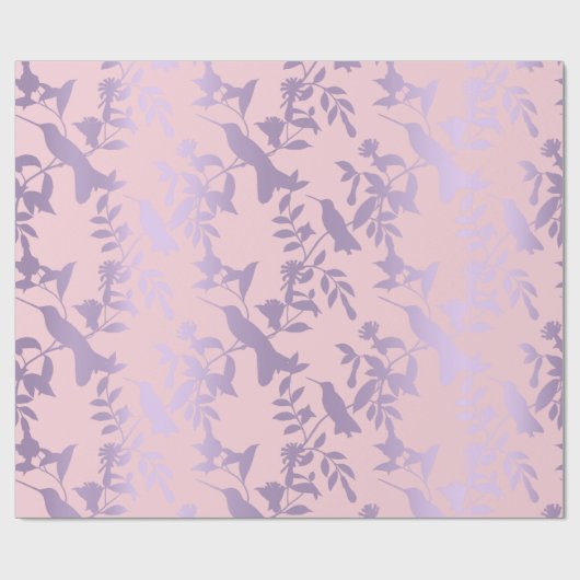 Paarse Amethist Roze Foliën Kolibrie Bloemen Cadeaupapier (Vlak)