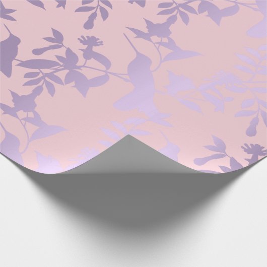 Paarse Amethist Roze Foliën Kolibrie Bloemen Cadeaupapier (Hoek)