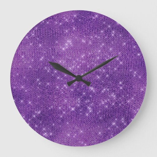 Paarse Amethist Sterren Sequin Diamond Sparkly Grote Klok (Voorkant)