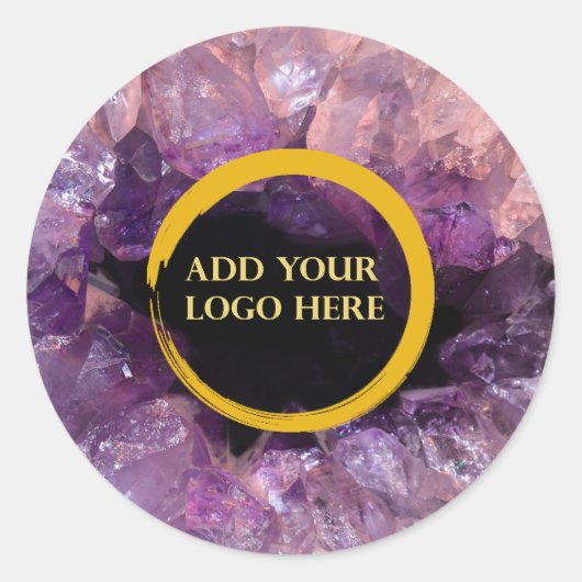 Paarse amethist voegt eigen logo toe ronde sticker (Voorkant)
