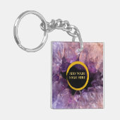 Paarse amethist voegt eigen logo toe sleutelhanger (Voorkant Links)