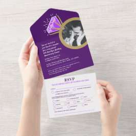 Paarse amethyst 6e trouwdag gouden ring all in one uitnodiging
