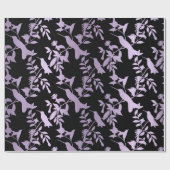 Paarse Amethyst Black Foliën Hummingbird Flowers Cadeaupapier (Vlak)