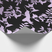 Paarse Amethyst Black Foliën Hummingbird Flowers Cadeaupapier (Hoek)