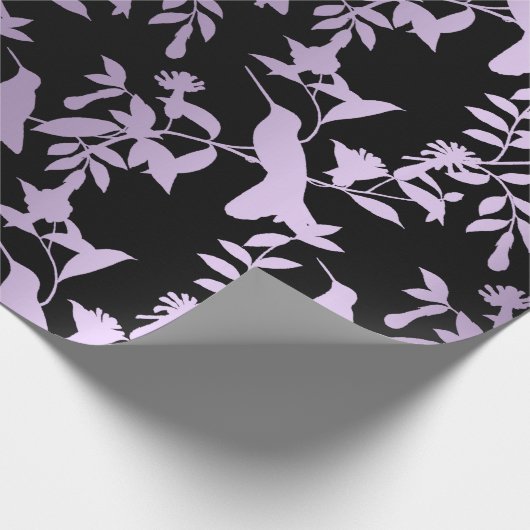 Paarse Amethyst Black Foliën Hummingbird Flowers Cadeaupapier (Hoek)