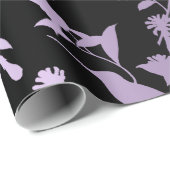 Paarse Amethyst Black Foliën Hummingbird Flowers Cadeaupapier (Rol Hoek)