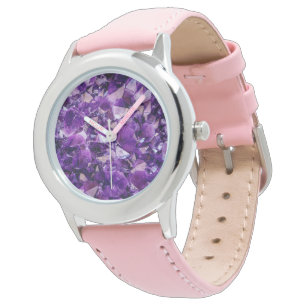Paarse Amethyst Crystal Geode Pareltjes Wrist Watc Horloge