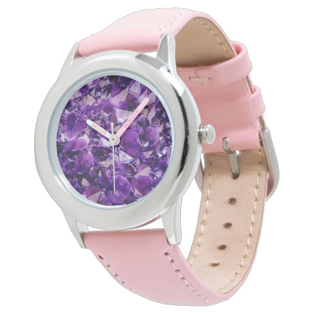 Paarse Amethyst Crystal Geode Pareltjes Wrist Watc Horloge (Gekanteld)