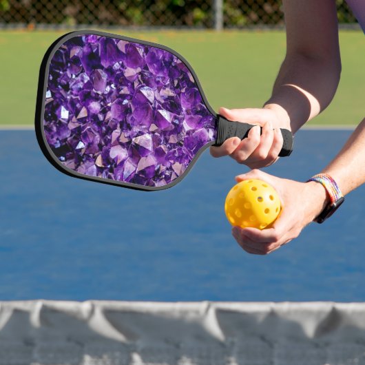 Paarse Amethyst Crystal Geode Pickle Ball Paddle (Insitu)