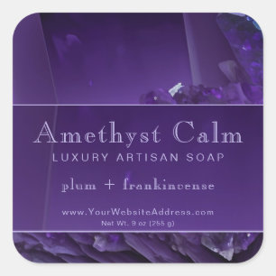 Paarse Amethyst Crystal Luxe Product Label