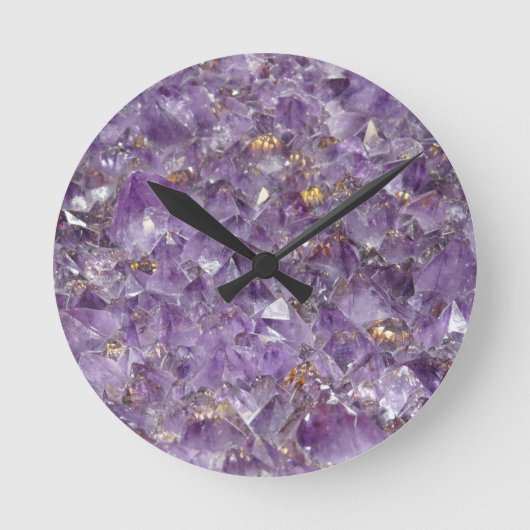 Paarse Amethyst Crystal Stone Print Ronde Klok (Voorkant)