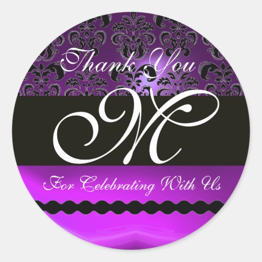 PAARSE AMETHYST DAMASK MONOGRAM Dank u Ronde Sticker (Voorkant)