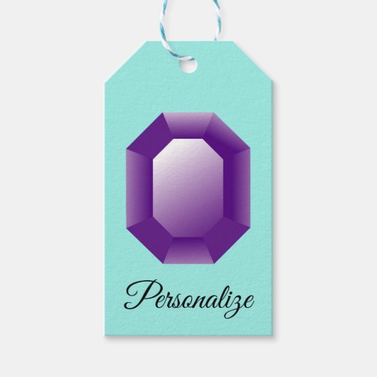 Paarse Amethyst edelsteen gepersonaliseerd Cadeaulabel (Voorkant)
