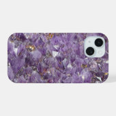 Paarse Amethyst Edelsteen Maatwerk iPhone 15 Case (Achterkant horizontaal)