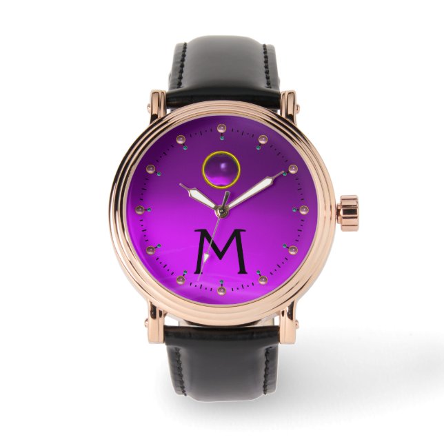 PAARSE AMETHYST EDELSTEEN MONOGRAM HORLOGE (Voorkant)