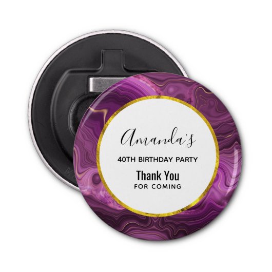 Paarse Amethyst en Gold Abstract Agate Birthday Button Flesopener (Voorkant)