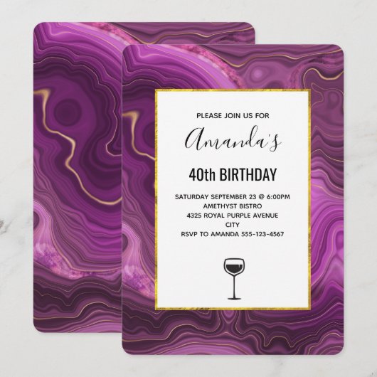 Paarse Amethyst en Gold Abstract Agate Birthday Kaart (Voorkant / Achterkant)