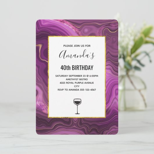 Paarse Amethyst en Gold Abstract Agate Birthday Kaart (Staand voorkant)