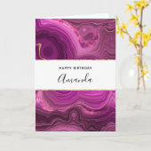 Paarse Amethyst en Gold Abstract Agate Birthday Kaart (Gele Bloem)